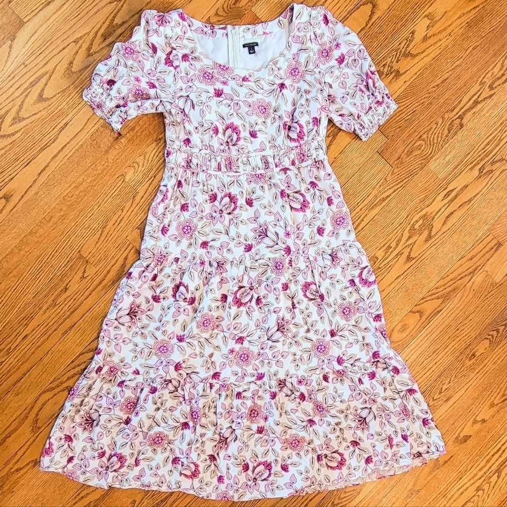 8 Ann Taylor Babydoll Tiered A Line Romantic Floral Prairie Puff Sleeve Cottage - Picture 3 of 9
